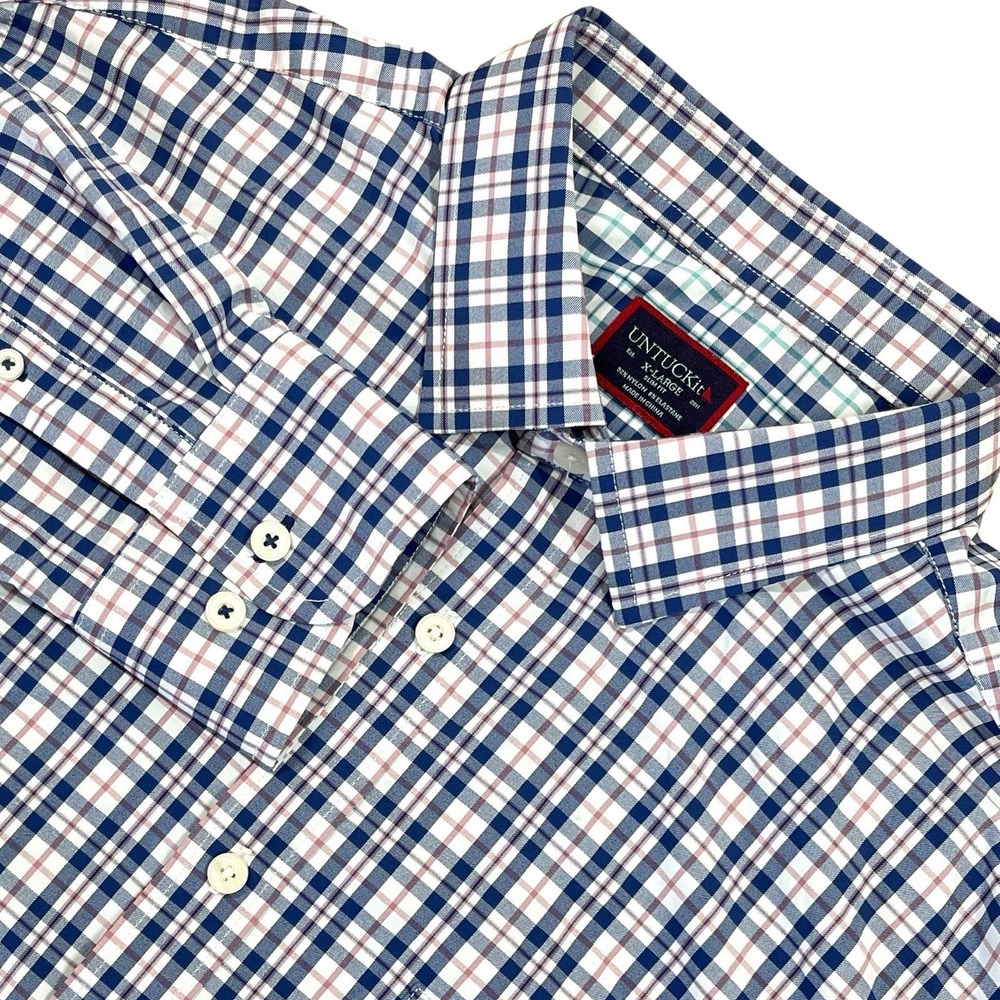 UNTUCKit Macul Performance Stretch Button Up Shirt Mens L Slim Fit Blue Plaid